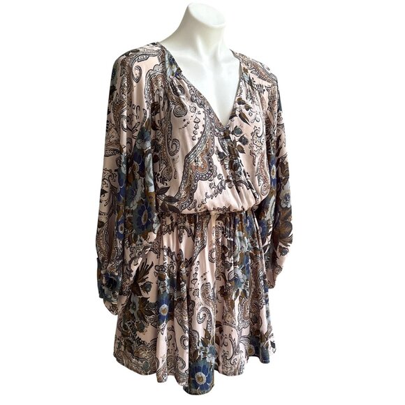 Free People High Plains Elastic Waist Dress Billowy Sleeve Pink Blue Women's S - Picture 4 of 11